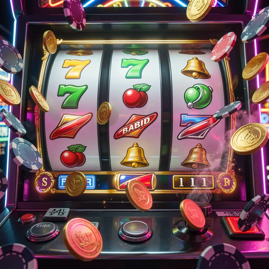Close up view of a modern slot machine with golden coins falling around the reels showing the premium gaming experience of JJJPH online casino in the Philippines
